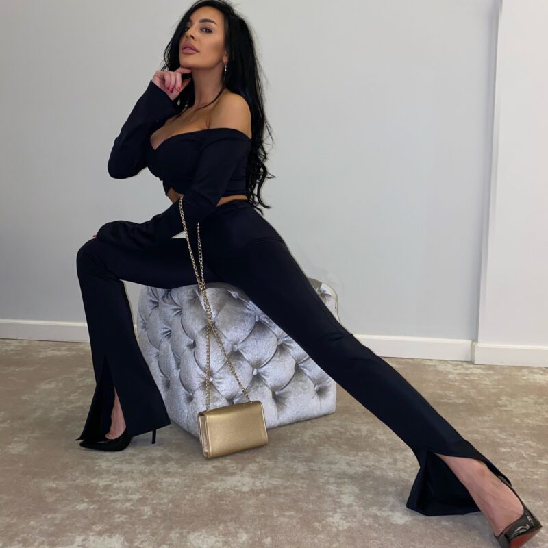 Pantaloni Dama Lungi Evazati Negri Lycra – Amira