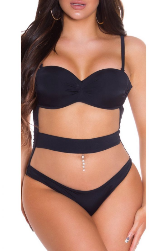 Tankini cu slip cu talie joasă și top cu curea în talie